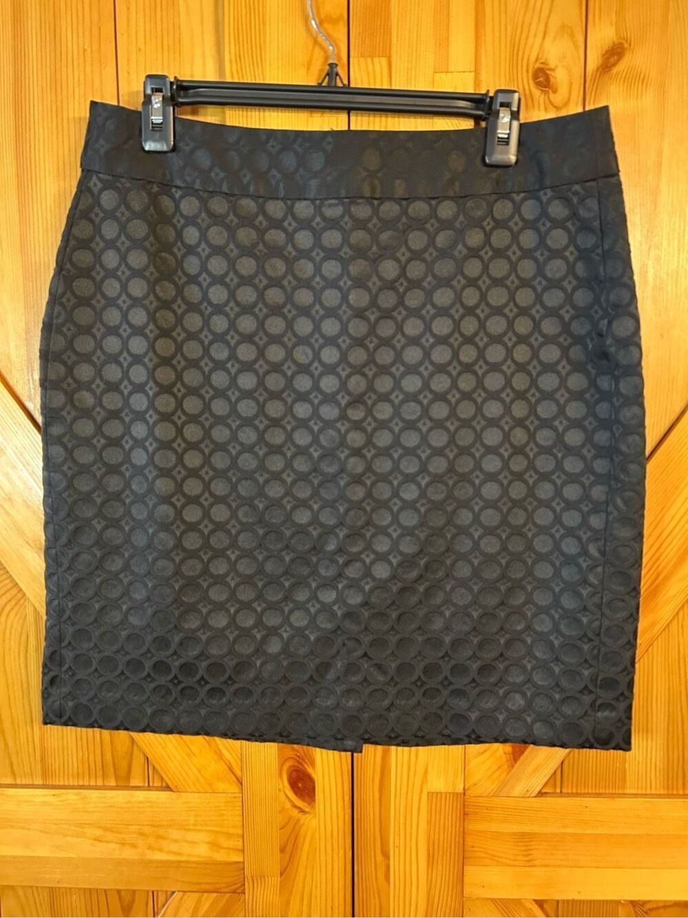 Banana Republic Sz 10 Black Pencil Skirt Geometric Circles Design (0937)